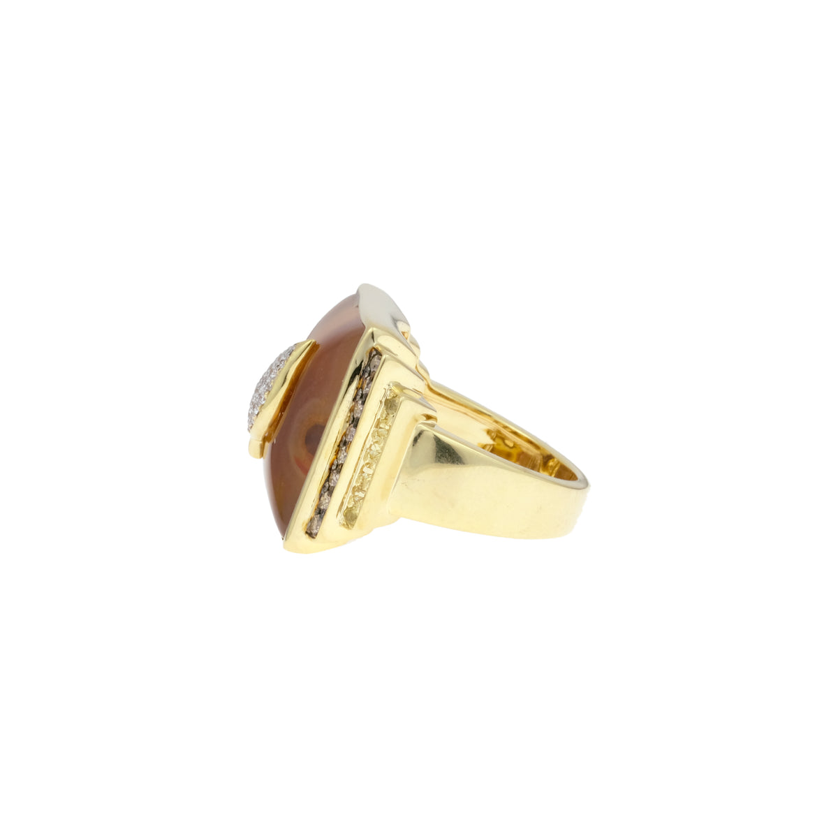 Agate Ring with Diamond Studded Leaf
