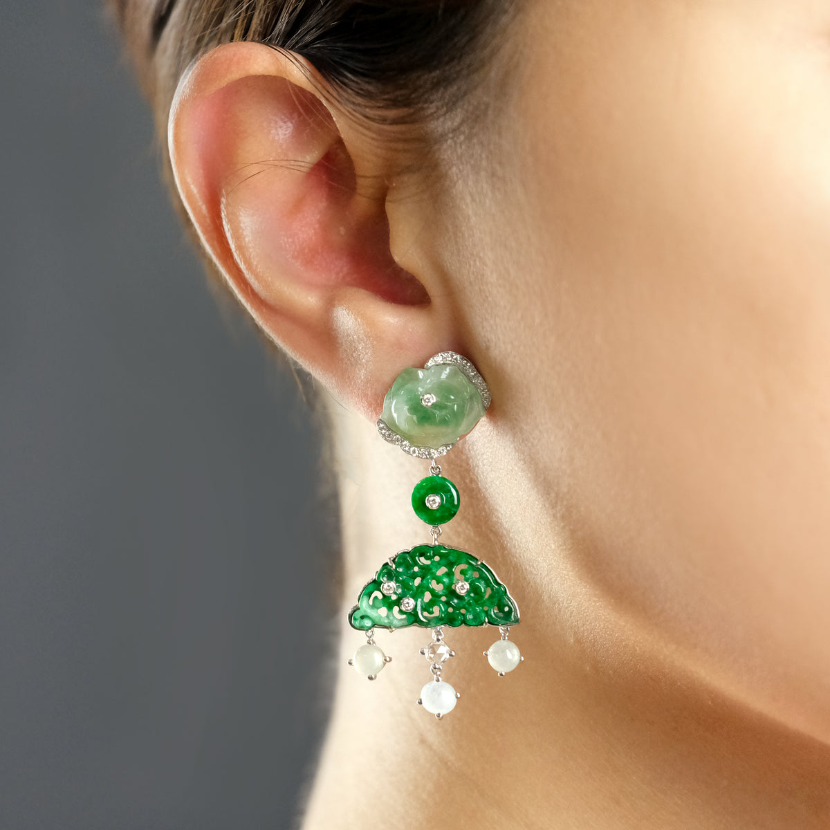 Carved Jade Flower Earring