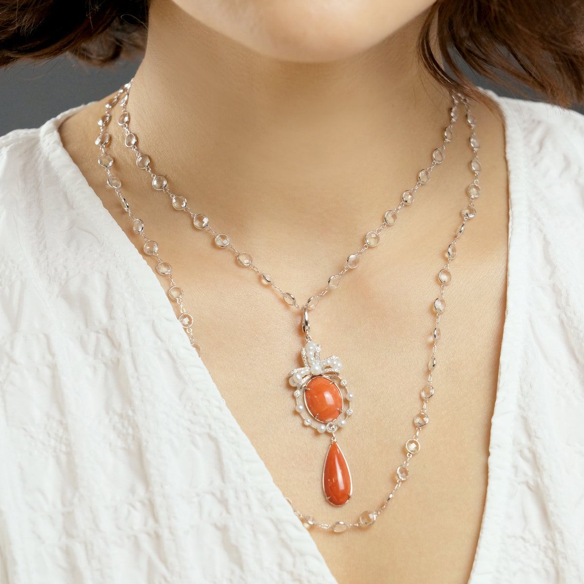 Coral Pendant with Ribbon