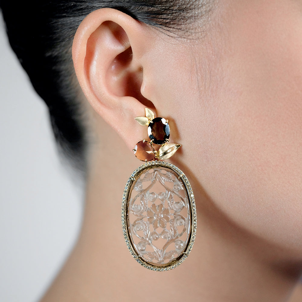 Smokey Topaz and Diamond Earrings