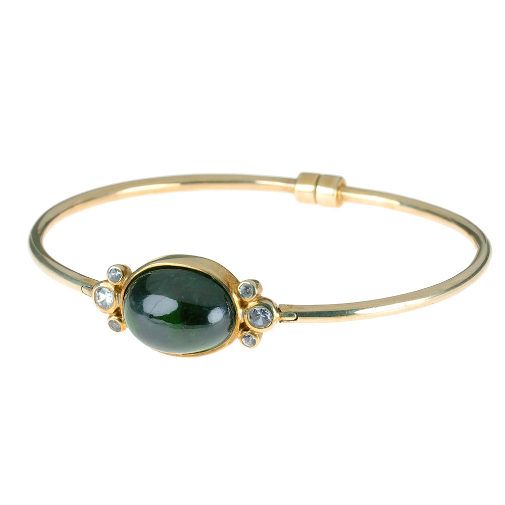 Green Tourmaline Oval Cabochon and Sapphire Bracelet