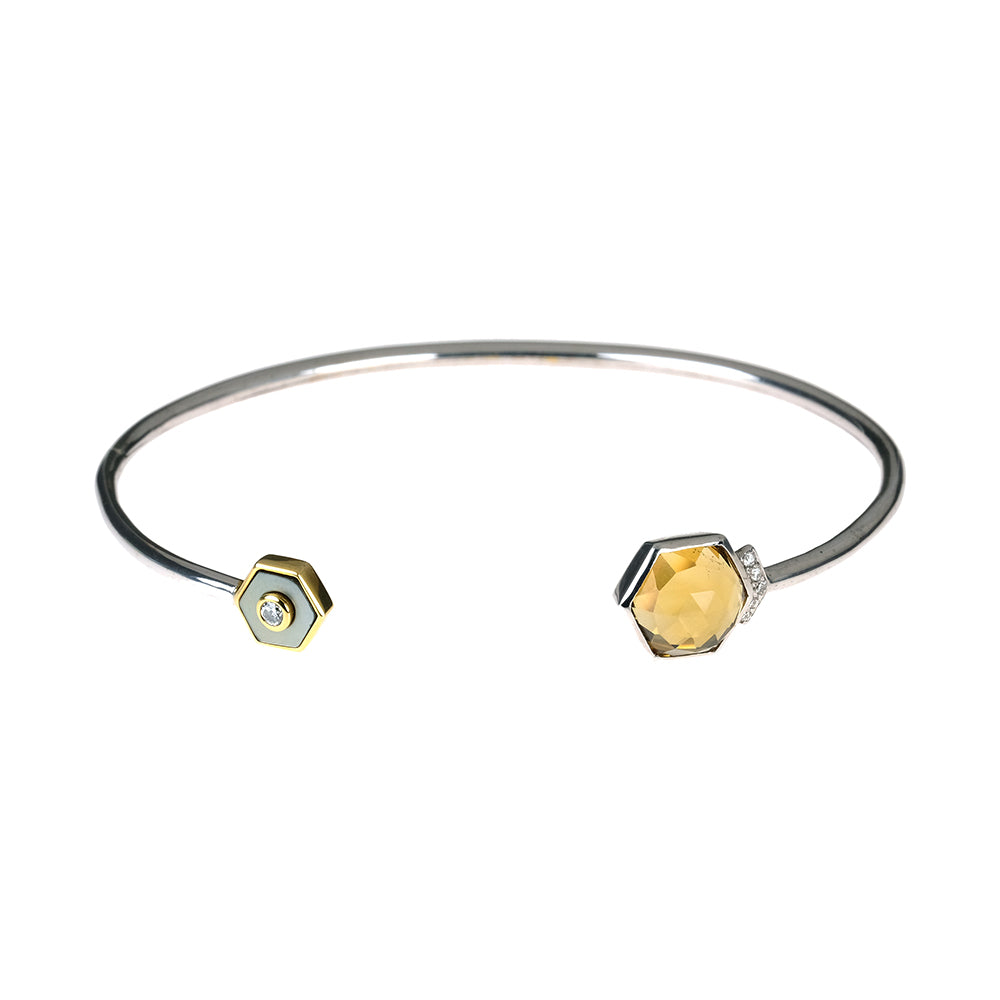 Flexible Bracelet with Whiskey Quartz and Diamonds