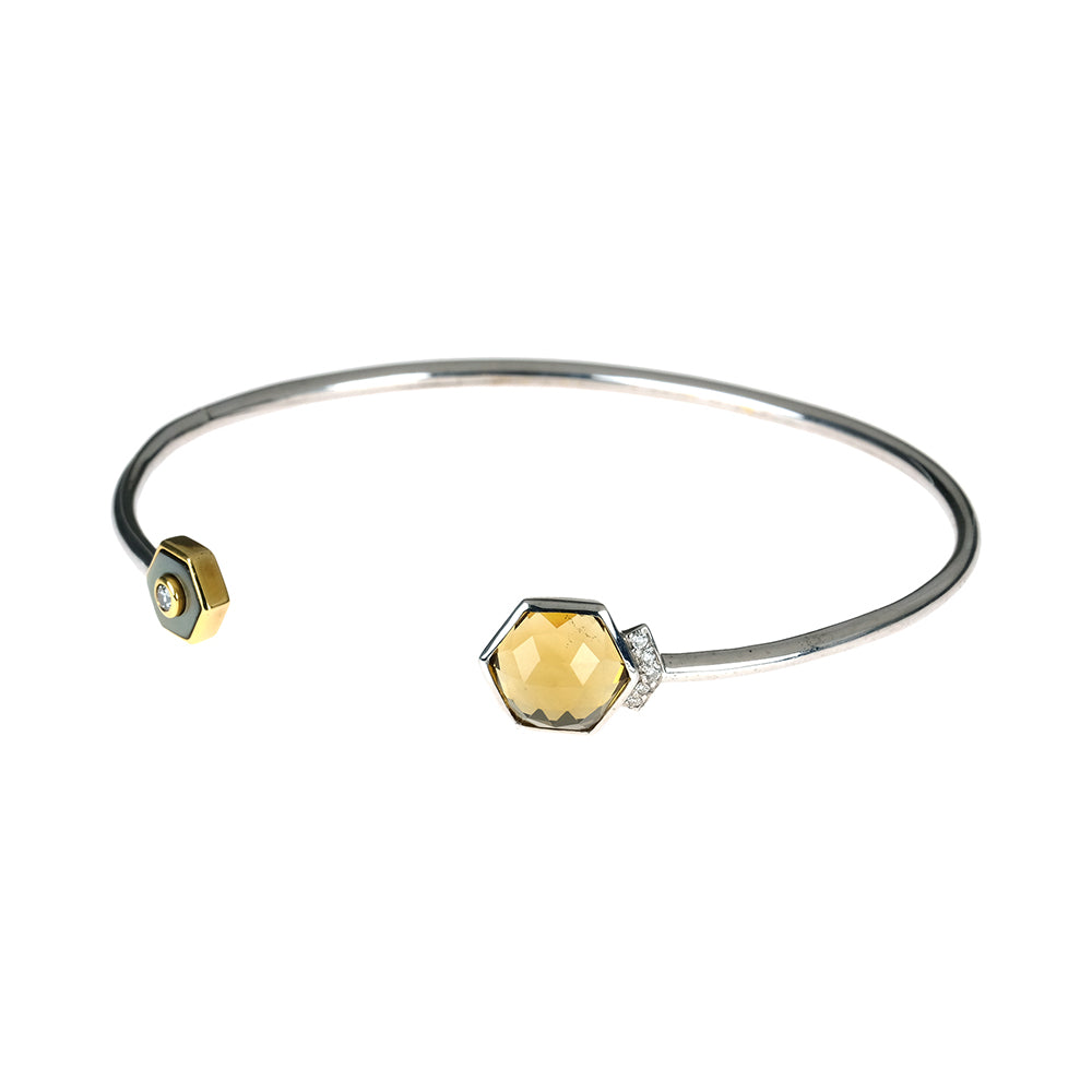 Flexible Bracelet with Whiskey Quartz and Diamonds