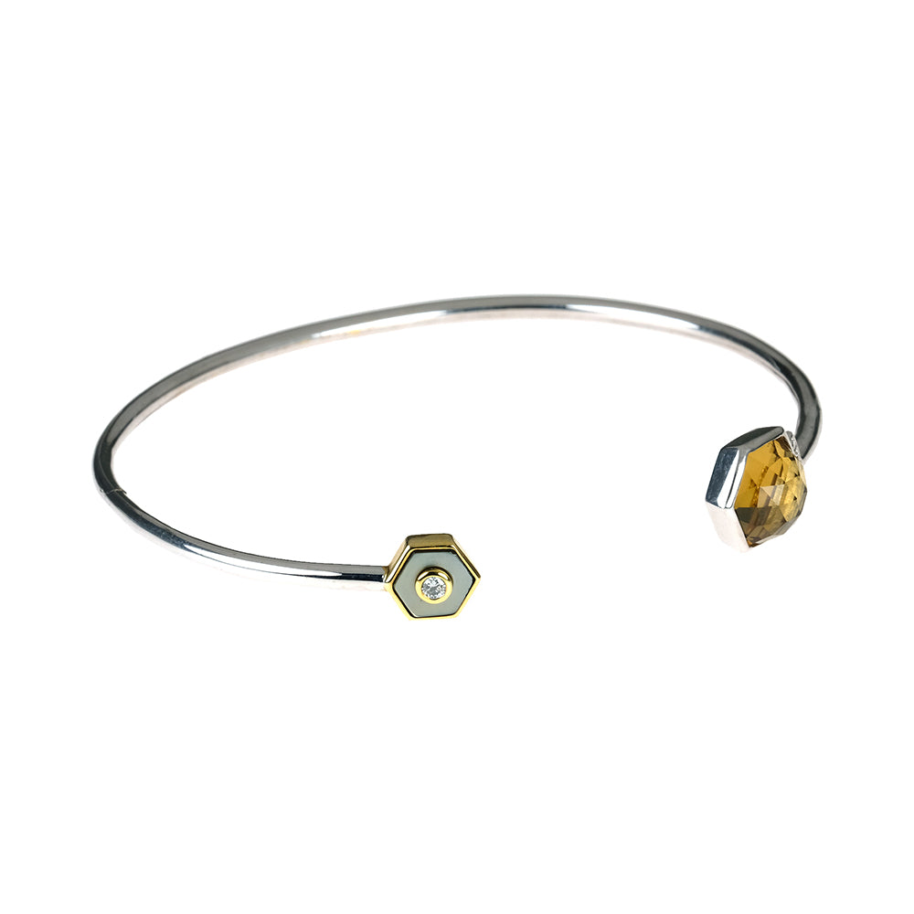 Flexible Bracelet with Whiskey Quartz and Diamonds