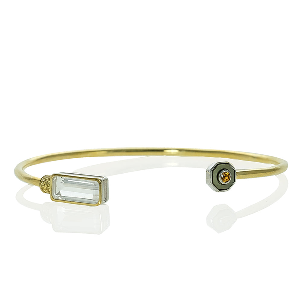 Flexible Bracelet with White Quartz, Citrine and Sapphire