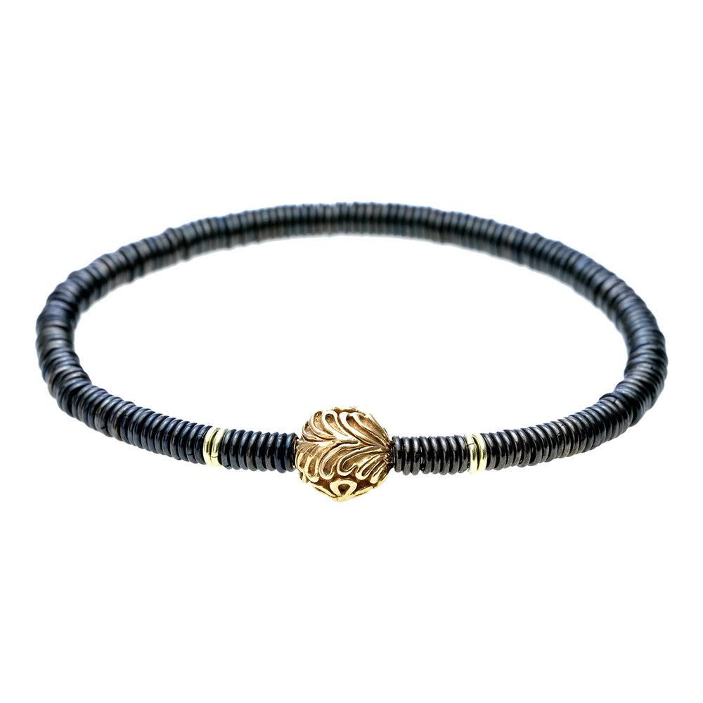 Flexible Bracelet with Silver and Carved Gold Ball