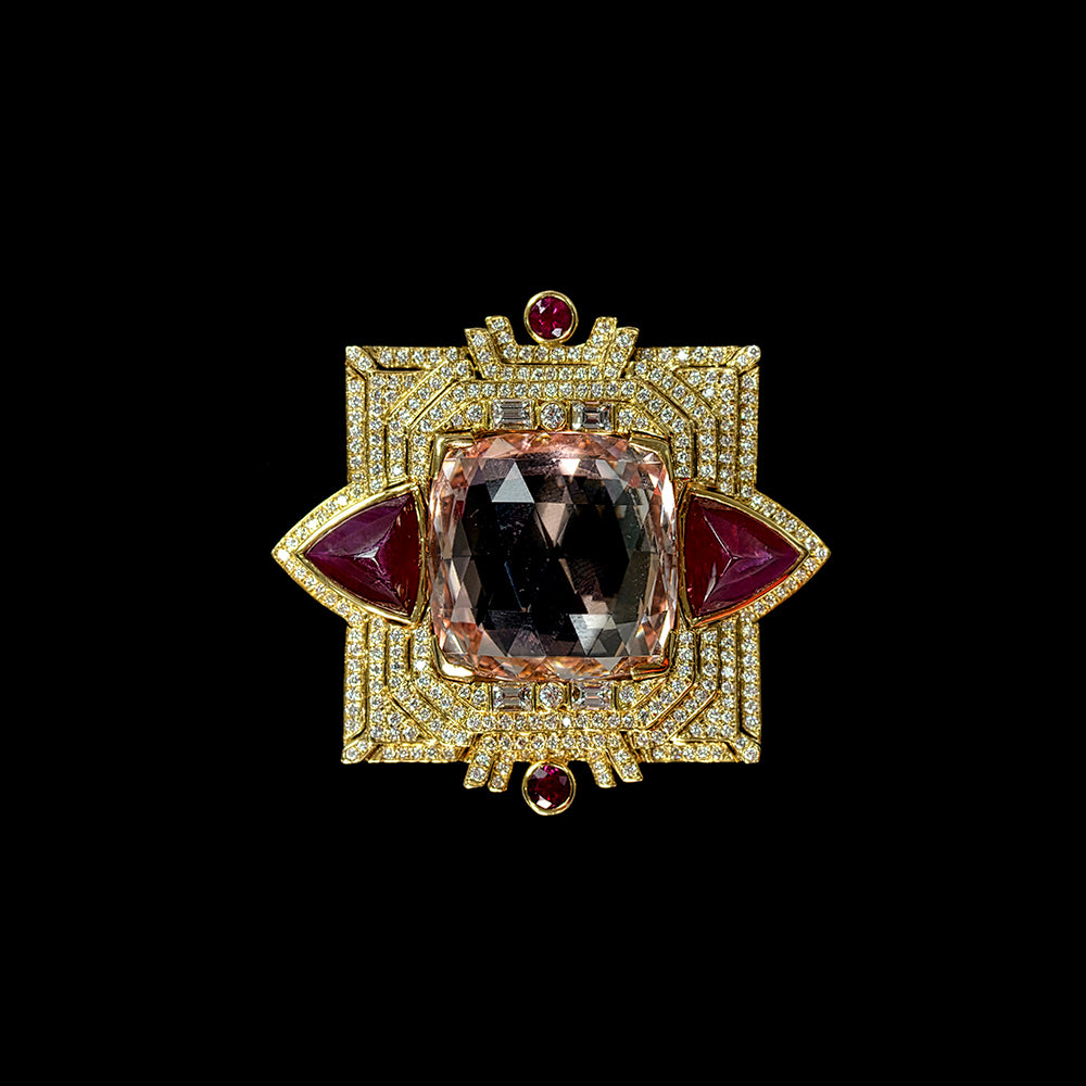 Morganite, Ruby and Diamond Pin/Pendant