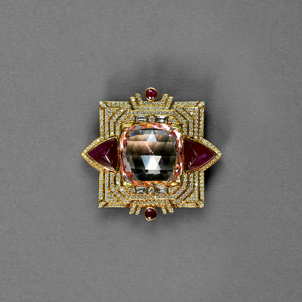 Morganite, Ruby and Diamond Pin/Pendant