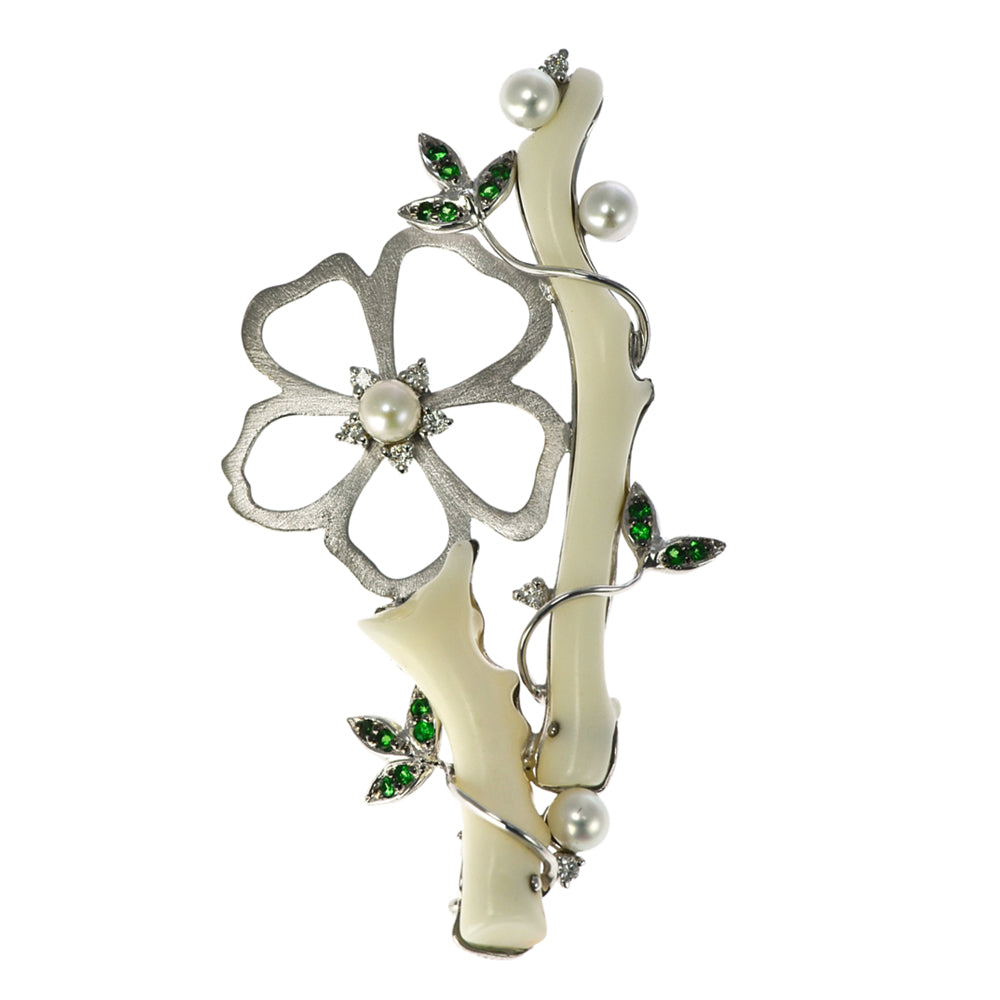 White Coral, Pearl, and Tsavorite Pendant