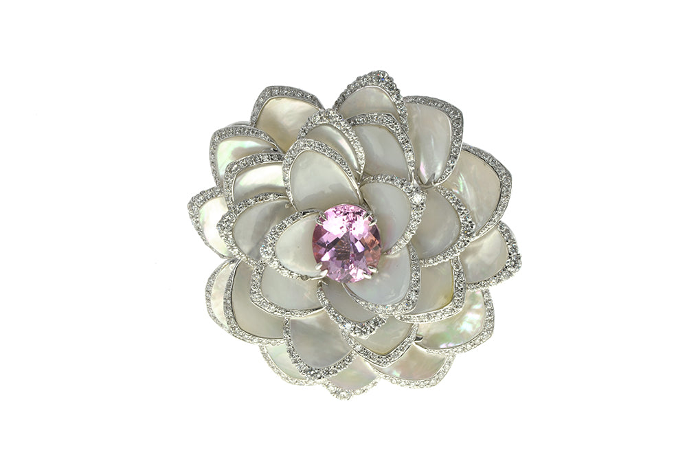 Pink Topaz and Mother of Pearl Pin
