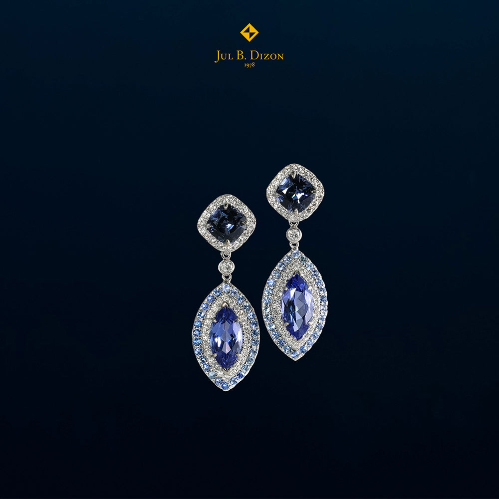 Tanzanite, Blue Spinel, Sapphire and Diamond Earrings