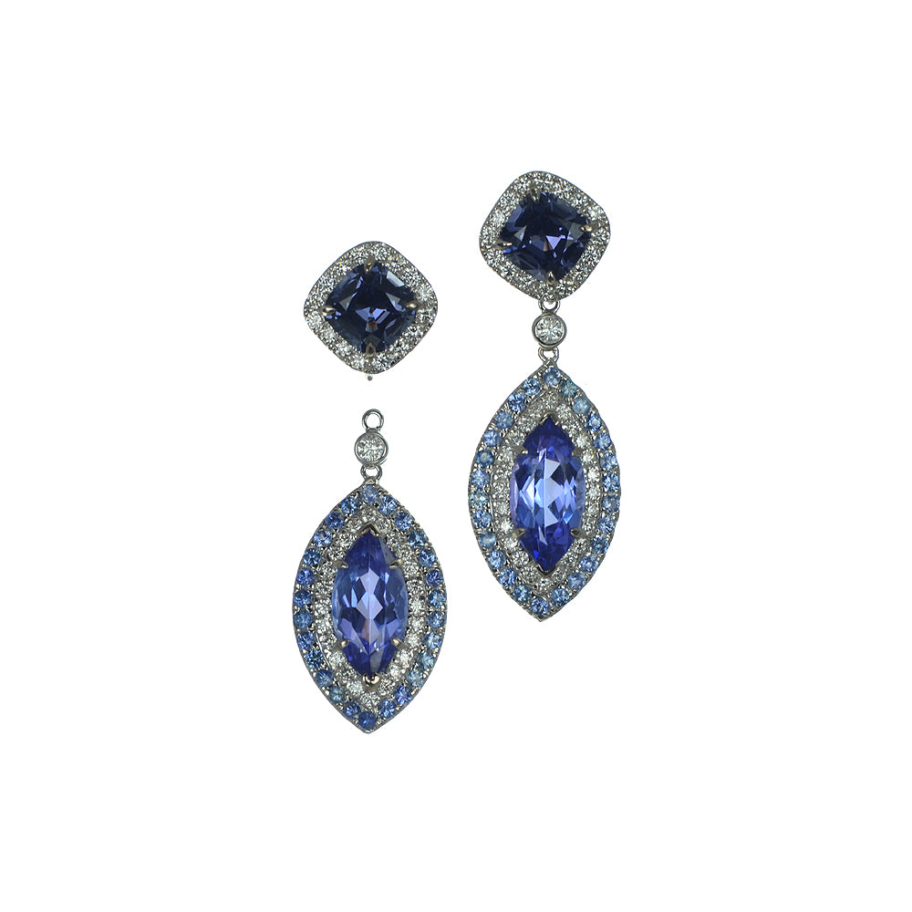 Tanzanite, Blue Spinel, Sapphire and Diamond Earrings