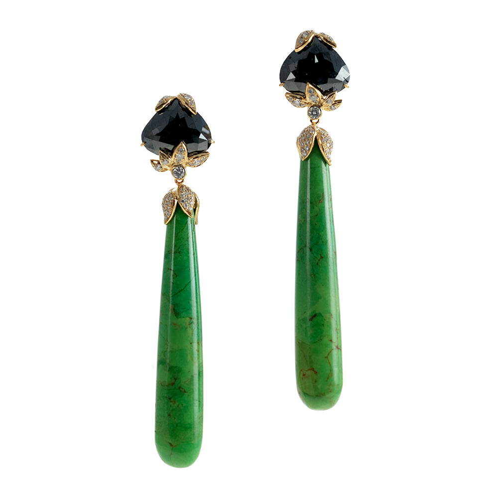 Black Diamond and Green Turquoise Earrings