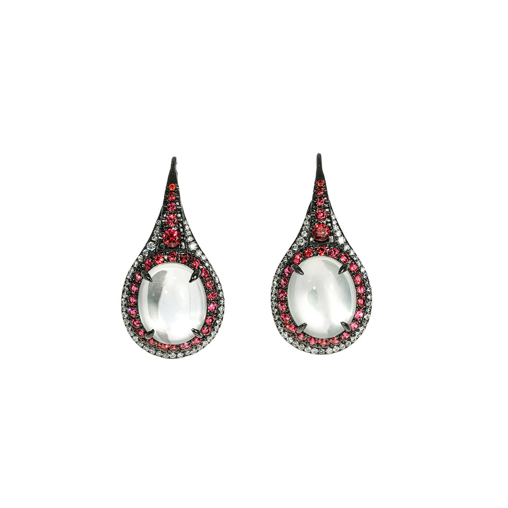 Moonstone, Red Spinel and Diamond Earrings