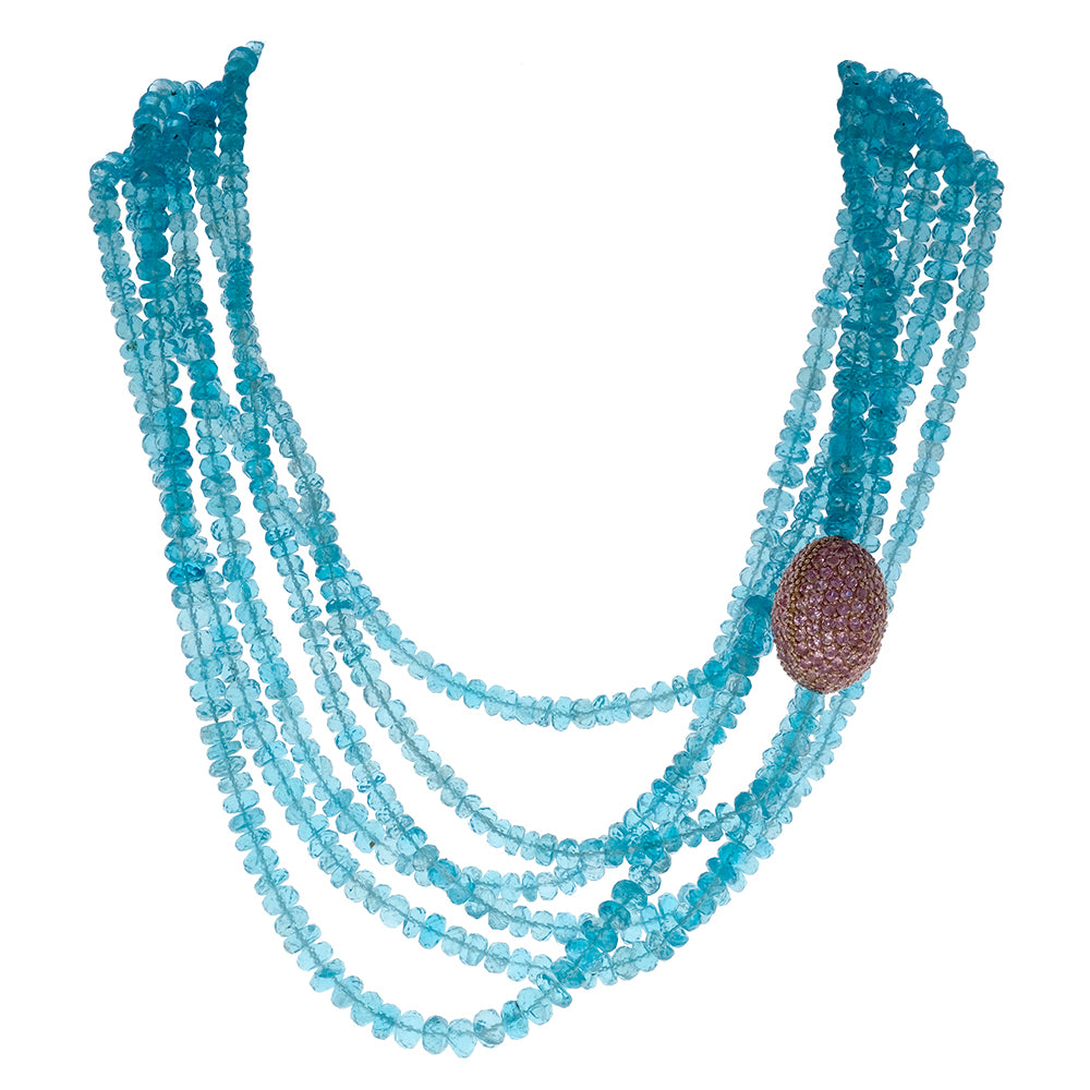 Necklace with Apatite Beads and Pave Pink Sapphires