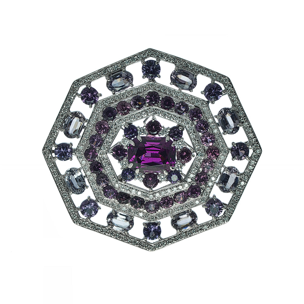 Purple Garnet, Spinel and Diamond Pin/Pendant