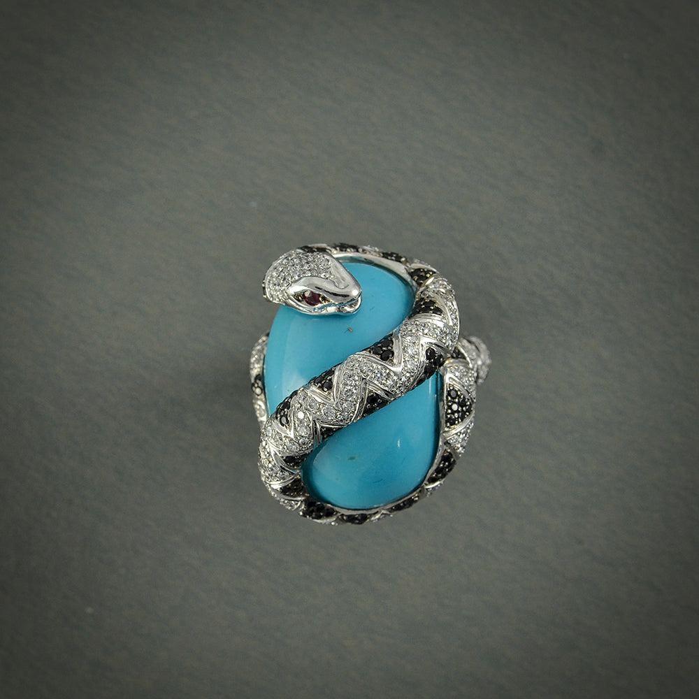 Turquoise, Ruby and Diamond Ring