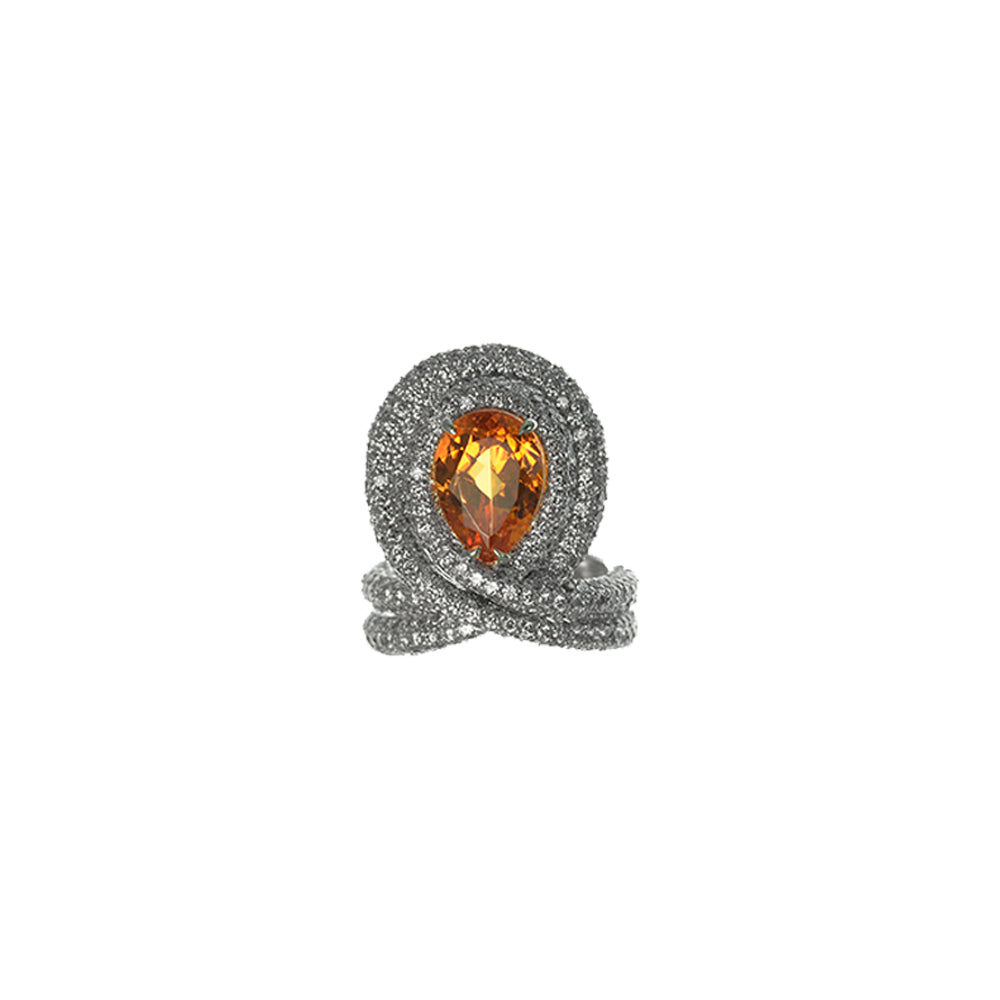 Double Loop Ring with Mandarin Garnet and Diamonds