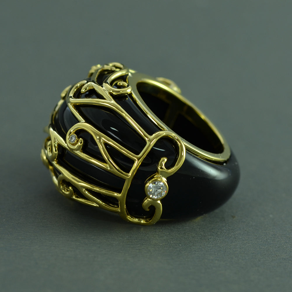 Black Onyx Dome Ring with Diamonds