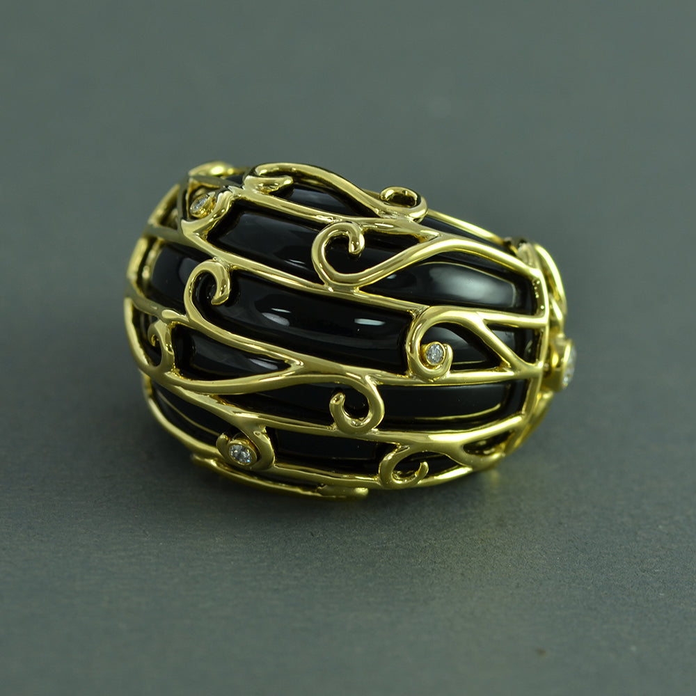 Black Onyx Dome Ring with Diamonds