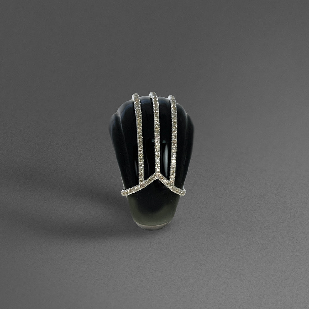 Black Onyx Dome Ring with Diamonds