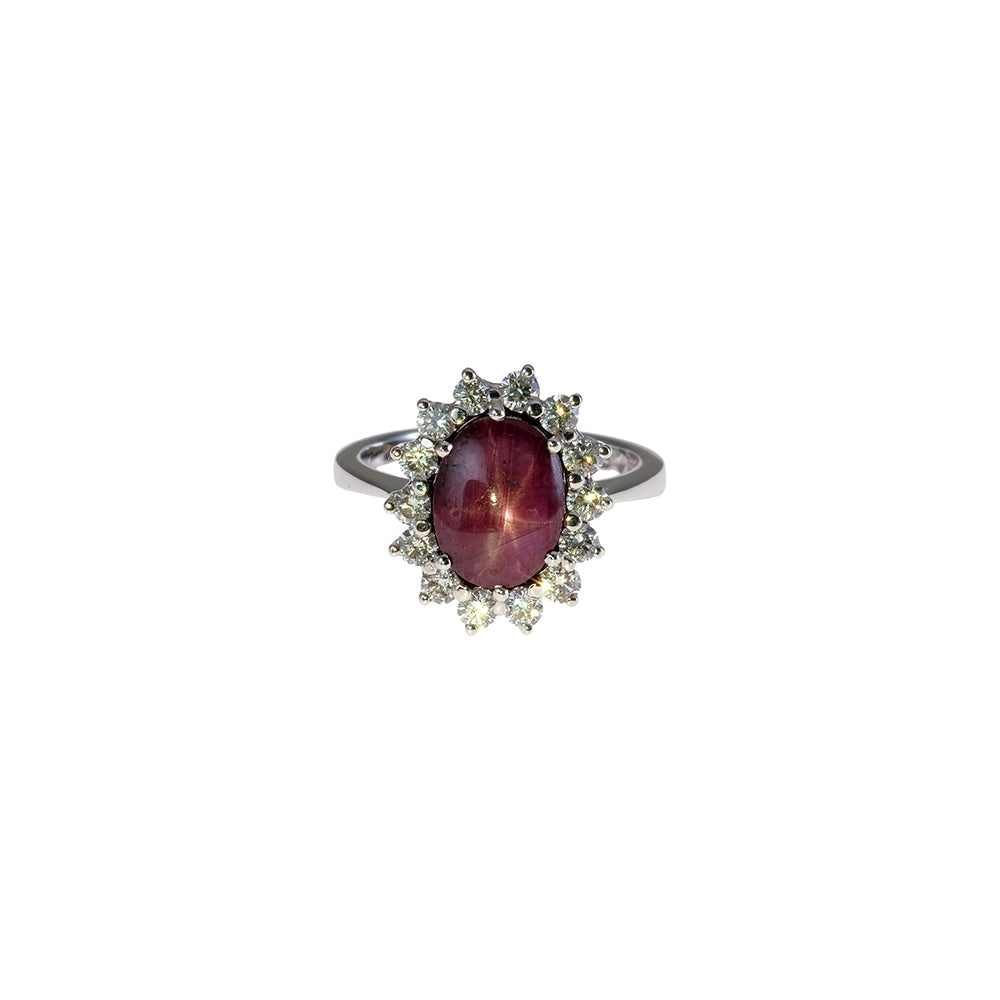 Star Ruby Oval and Diamond Ring