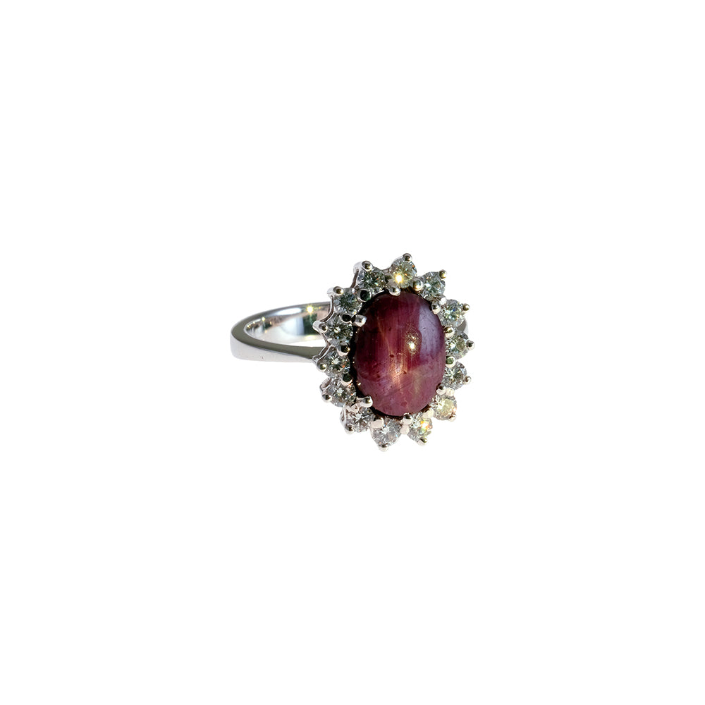 Star Ruby Oval and Diamond Ring