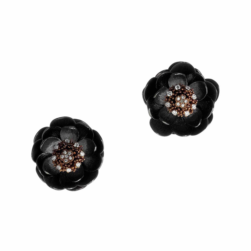 Lotus Earrings in Yellow or Rose Gold and Black Silver, Small