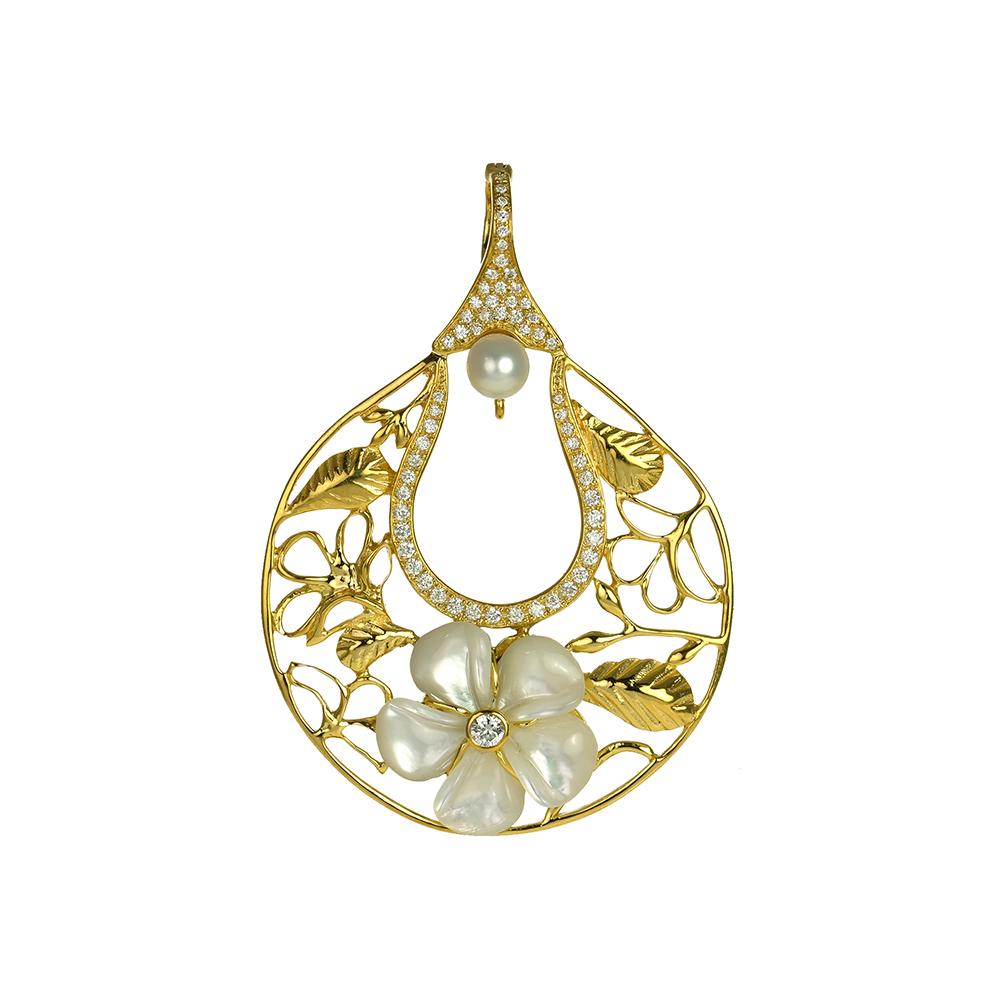 Mother of Pearl Cut-out Kalachuchi Pendant, with Diamonds