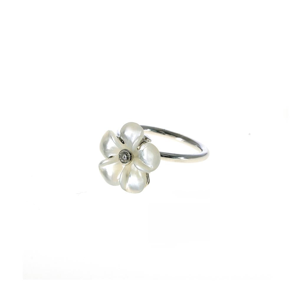 Mother of Pearl Kalachuchi Ring, Small, with Diamond (available in yellow, white, and rose gold)